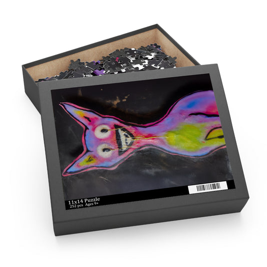 Surreal Neon Cat Puzzle — Colorful Abstract 120/252/500-Piece Jigsaw