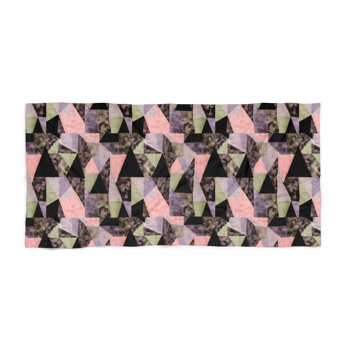 Geometric Pastel Beach Towel – Pink, Green & Black Triangle Pattern