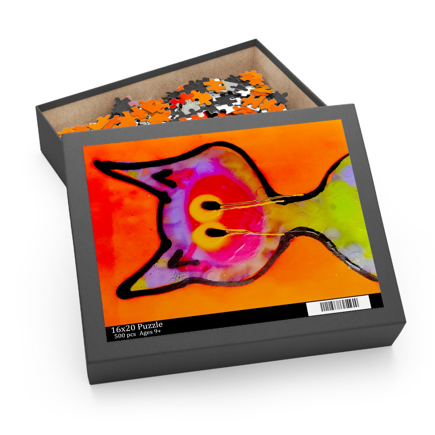 Cat Face Puzzle — Colorful Neon Graffiti Cat Jigsaw (120/252/500-Piece)