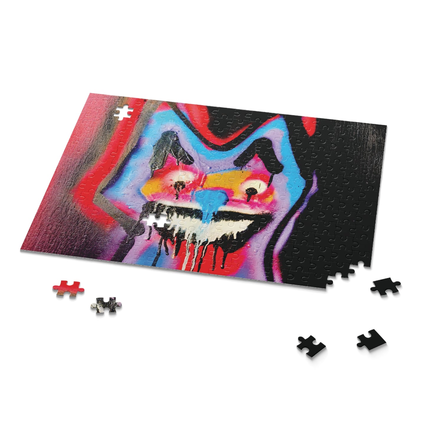 Abstract Neon Smiley Puzzle — Dripping Graffiti Art Jigsaw (120/252/500 Piece)