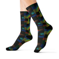 Abstract Rainbow Grid Sublimation Socks — Colorful Geometric Crew Socks