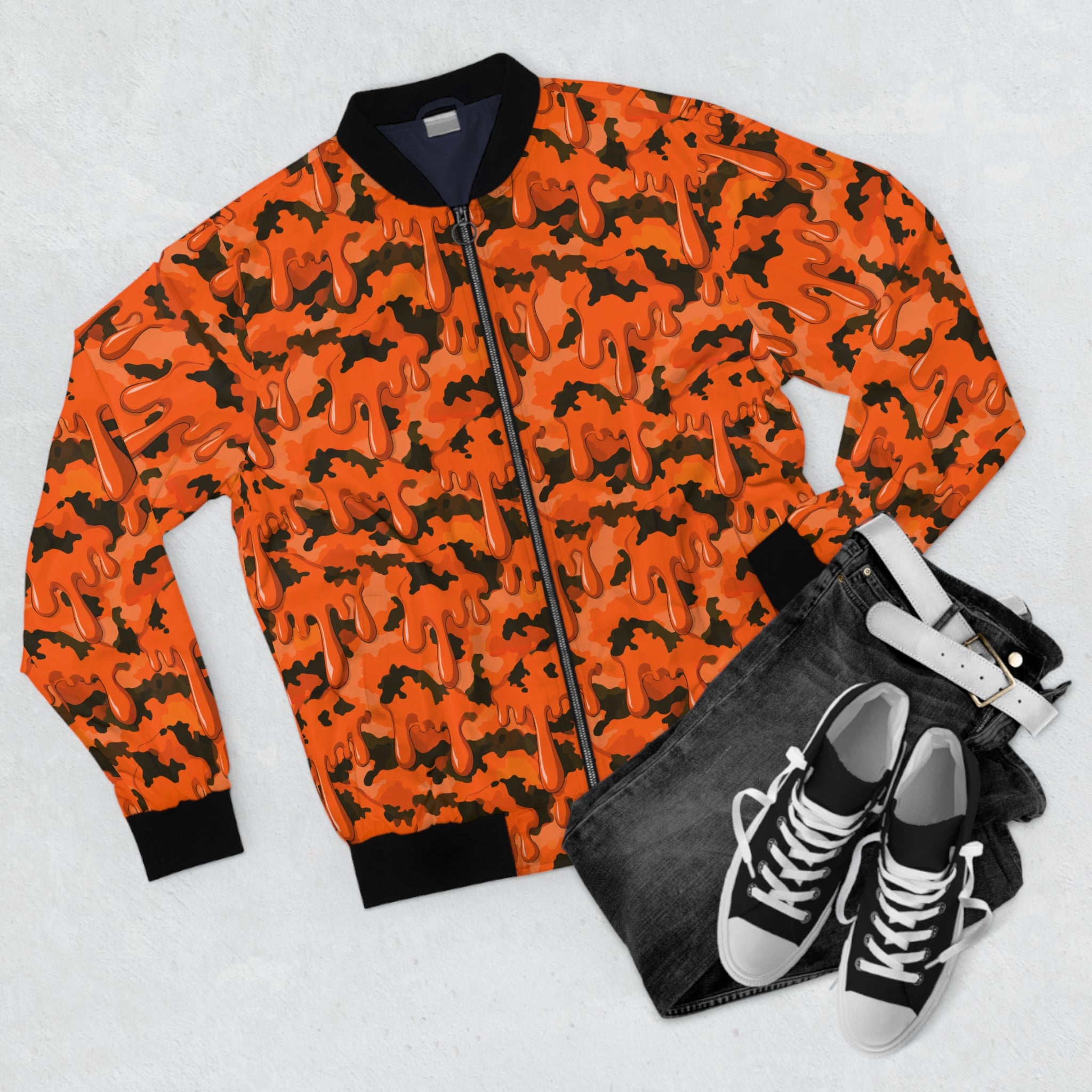 Orange Drip Camo Bomber Jacket