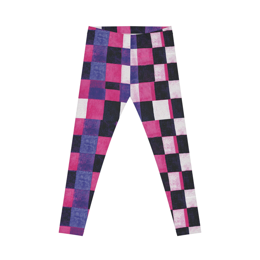 Checkerboard Pink Purple Leggings — Women's Patterned Casual Leggings