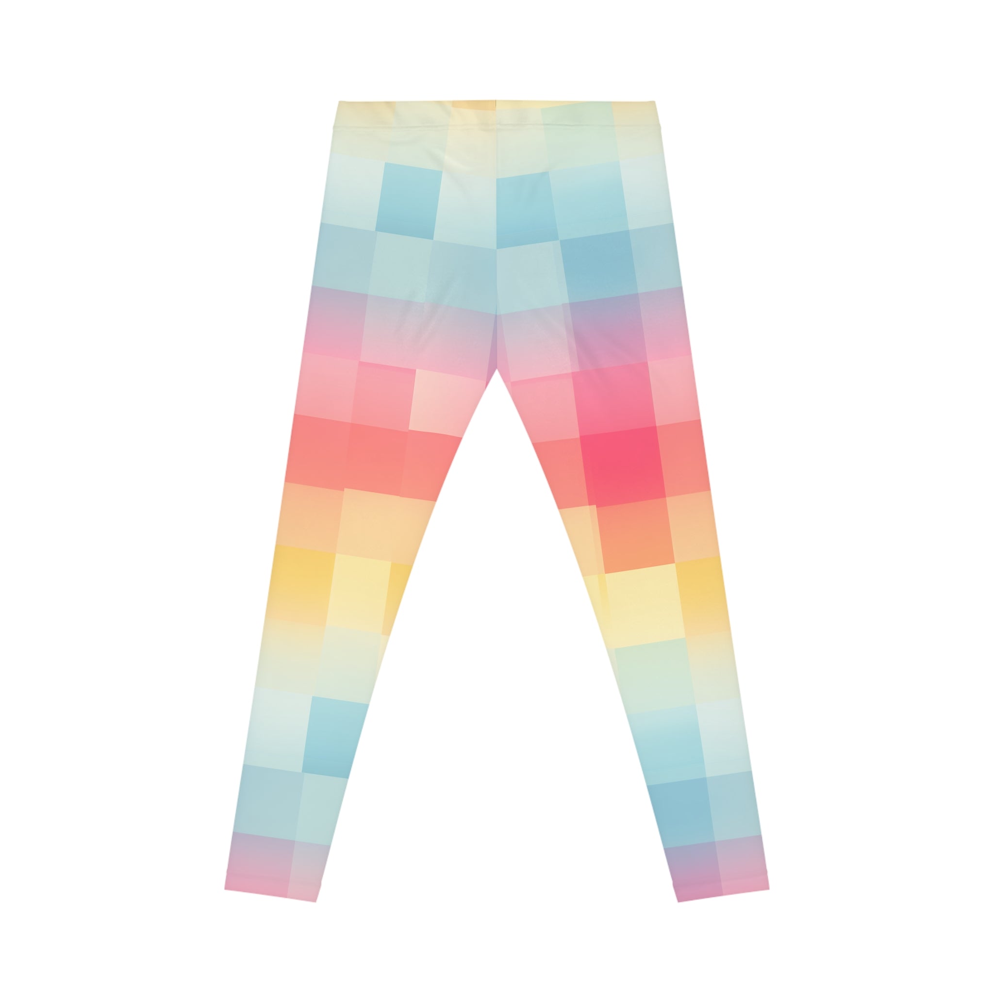 Pastel Gradient Check Leggings — Women's Colorblock Yoga & Casual Leggings