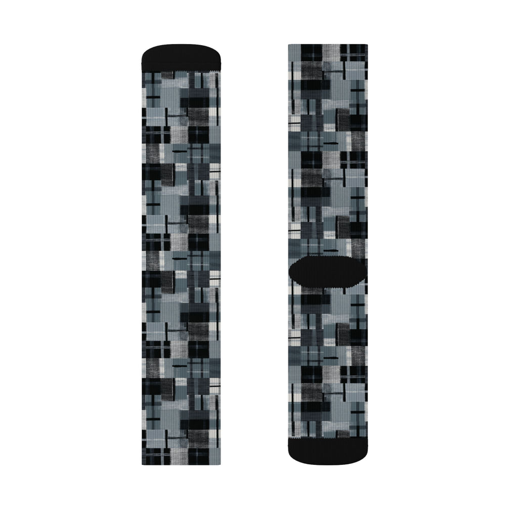 Pixelated Gray Plaid Socks