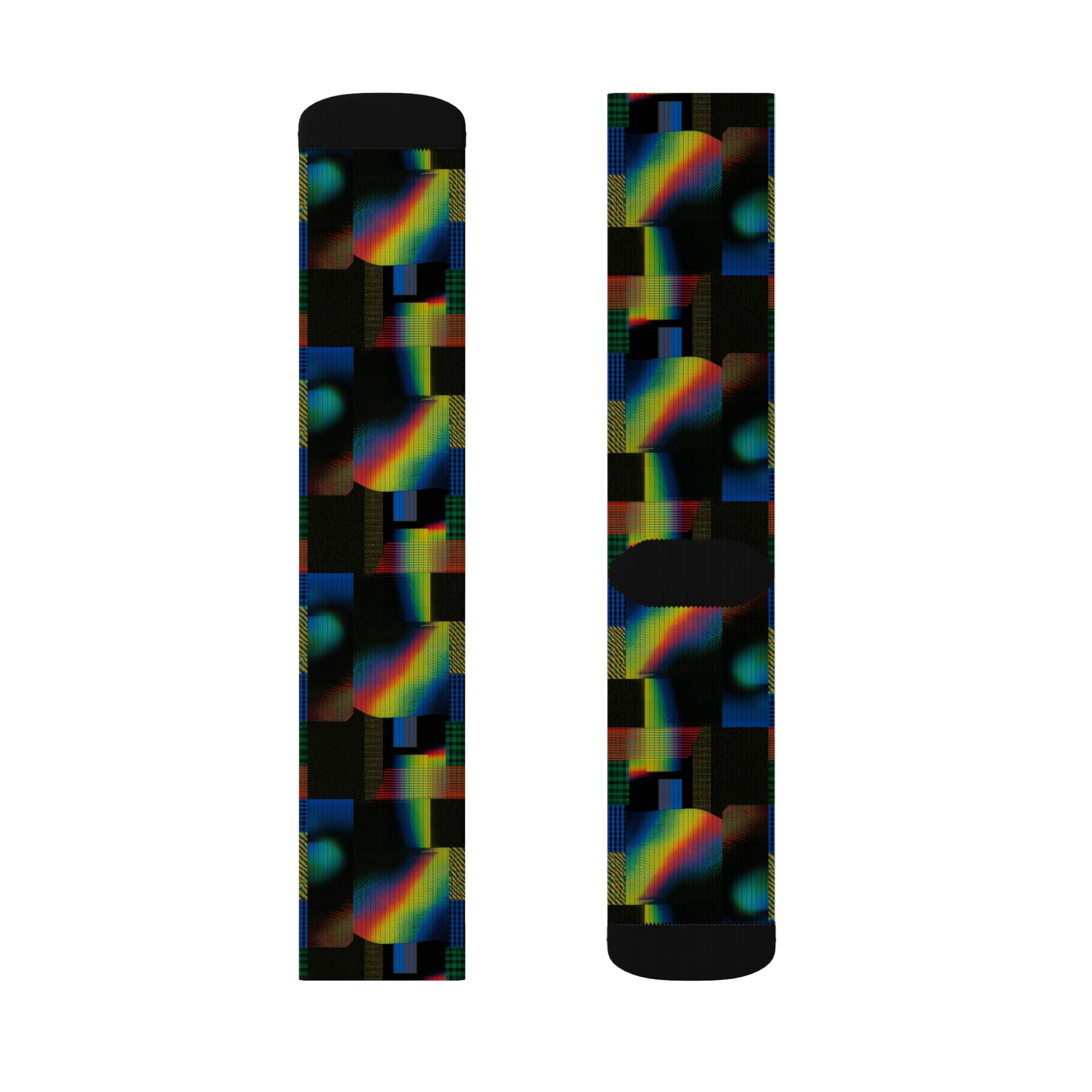 Abstract Rainbow Grid Sublimation Socks — Colorful Geometric Crew Socks