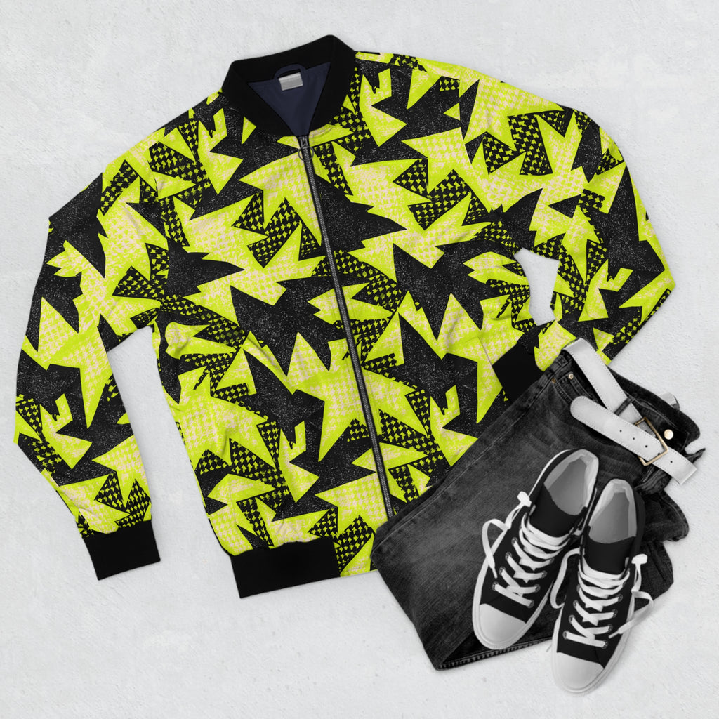 Neon Abstract Starburst Bomber Jacket