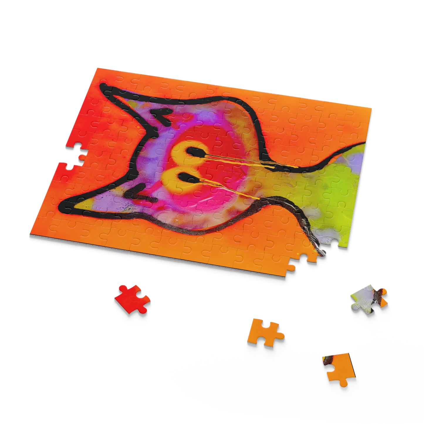 Cat Face Puzzle — Colorful Neon Graffiti Cat Jigsaw (120/252/500-Piece)
