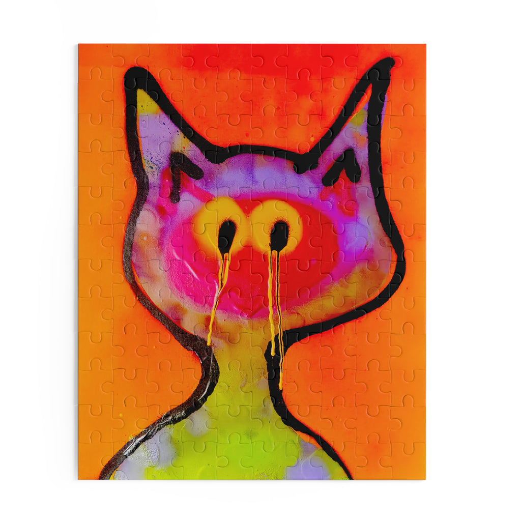 Cat Face Puzzle — Colorful Neon Graffiti Cat Jigsaw (120/252/500-Piece)