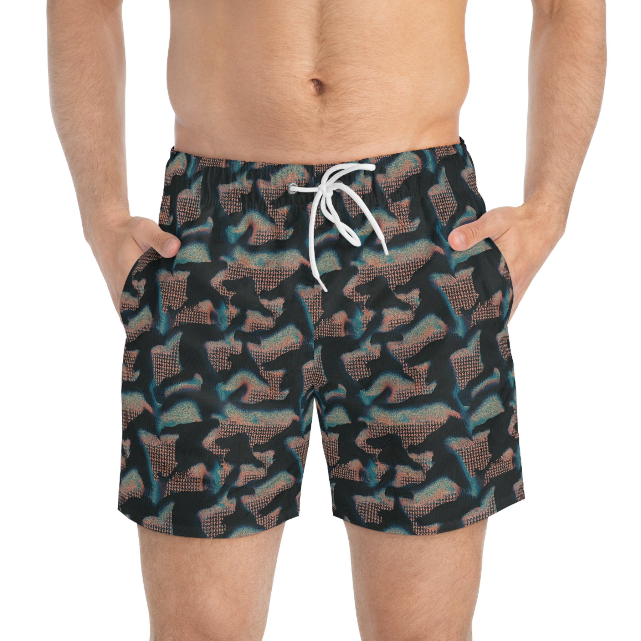 Retro Teal & Coral  Swim Trunks