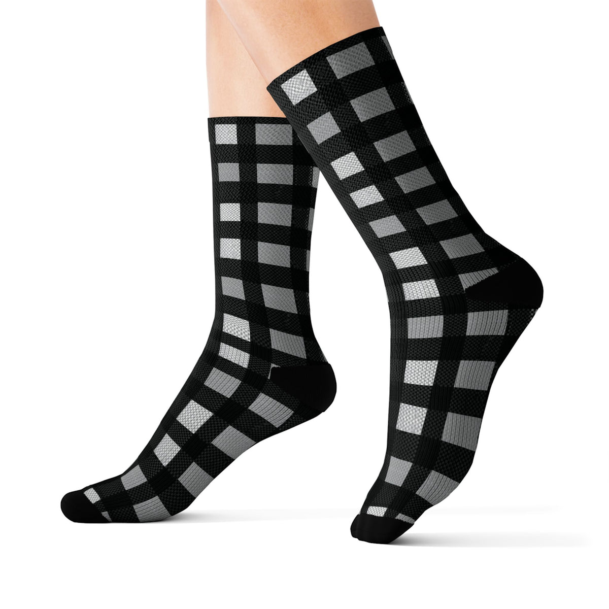 Black & Gray Buffalo Plaid Cozy Checkered  Crew Socks