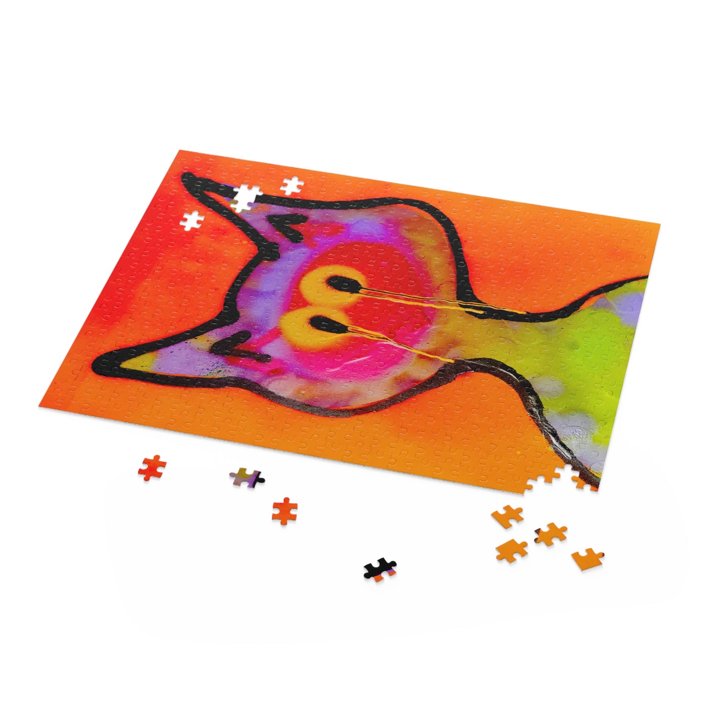 Cat Face Puzzle — Colorful Neon Graffiti Cat Jigsaw (120/252/500-Piece)