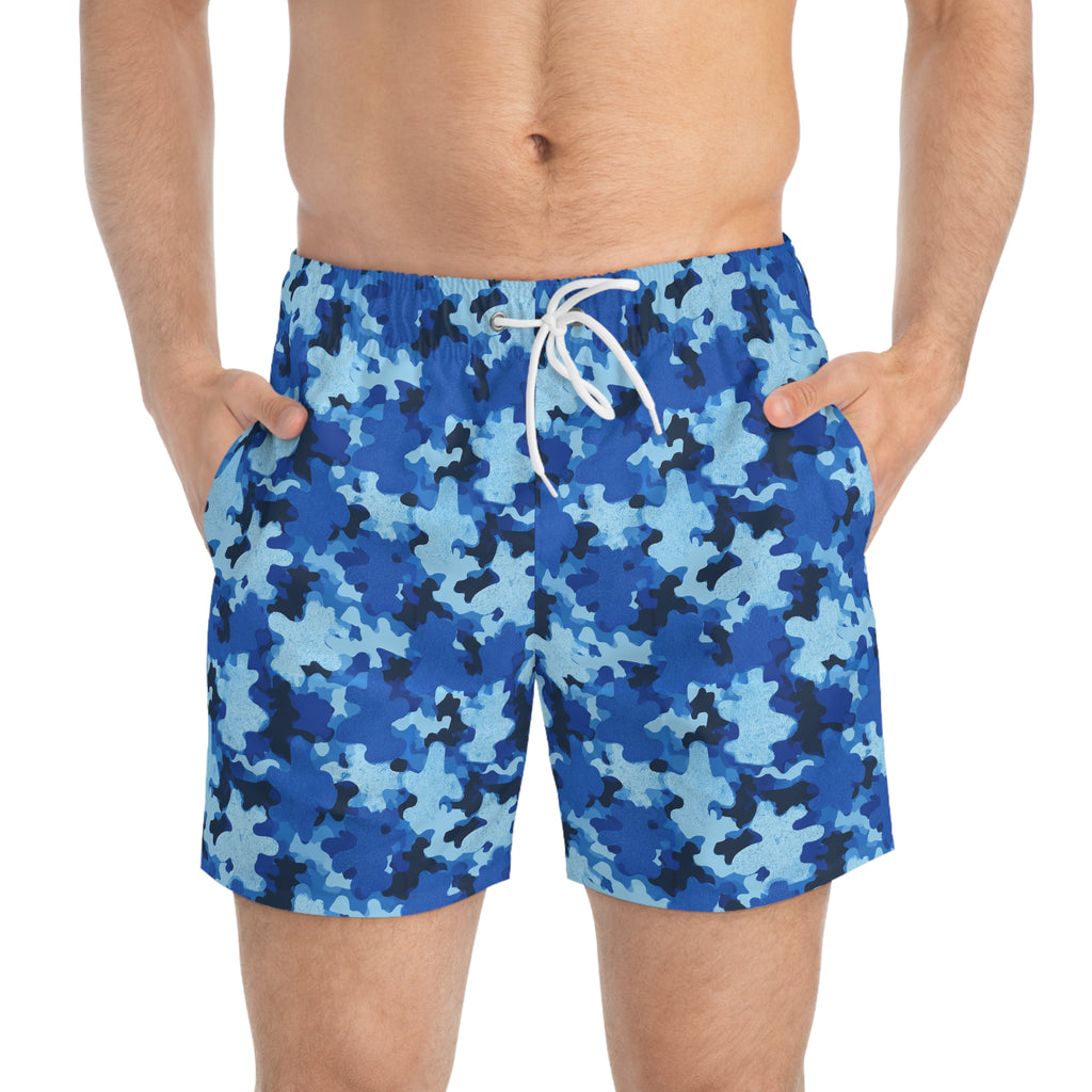 Blue Camo Swim Trunks - All-Over Print Men’s Beach Shorts