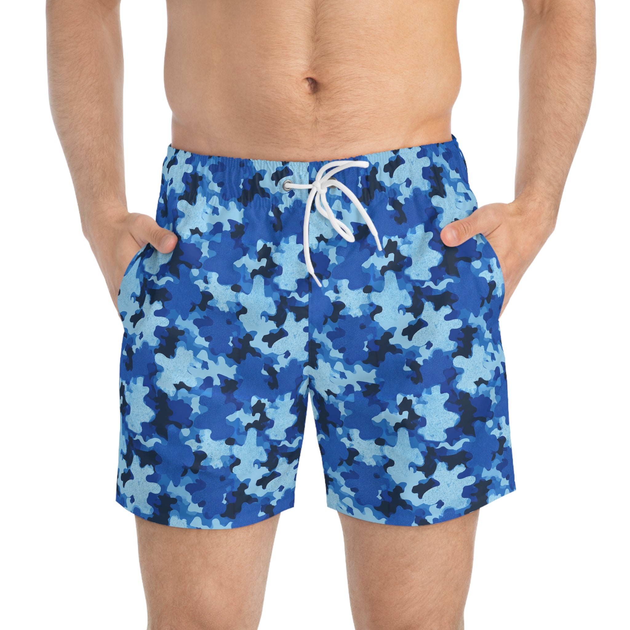 Blue Camo Swim Trunks - All-Over Print Men’s Beach Shorts