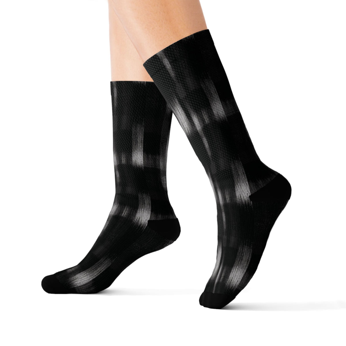 Black Soft Patterned Crew Socks