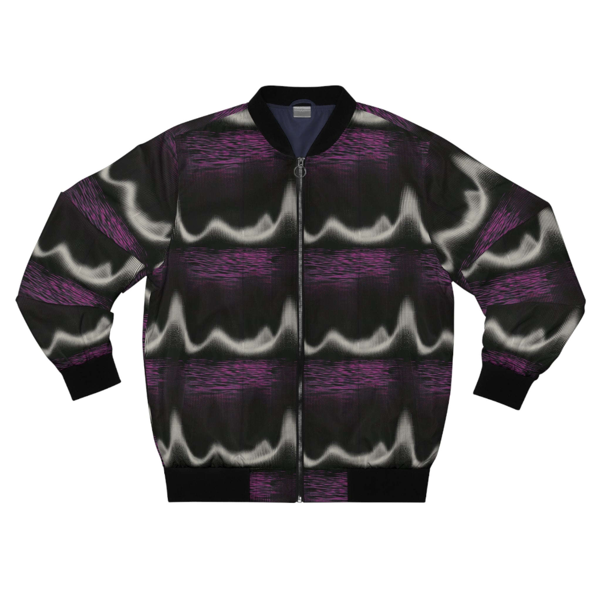 Purple Wave Pattern Bomber Jacket