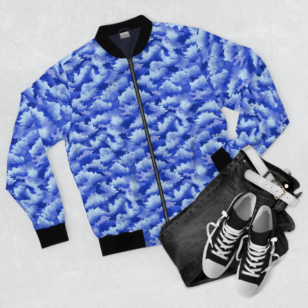 Blue Cloud Pattern Bomber Jacket