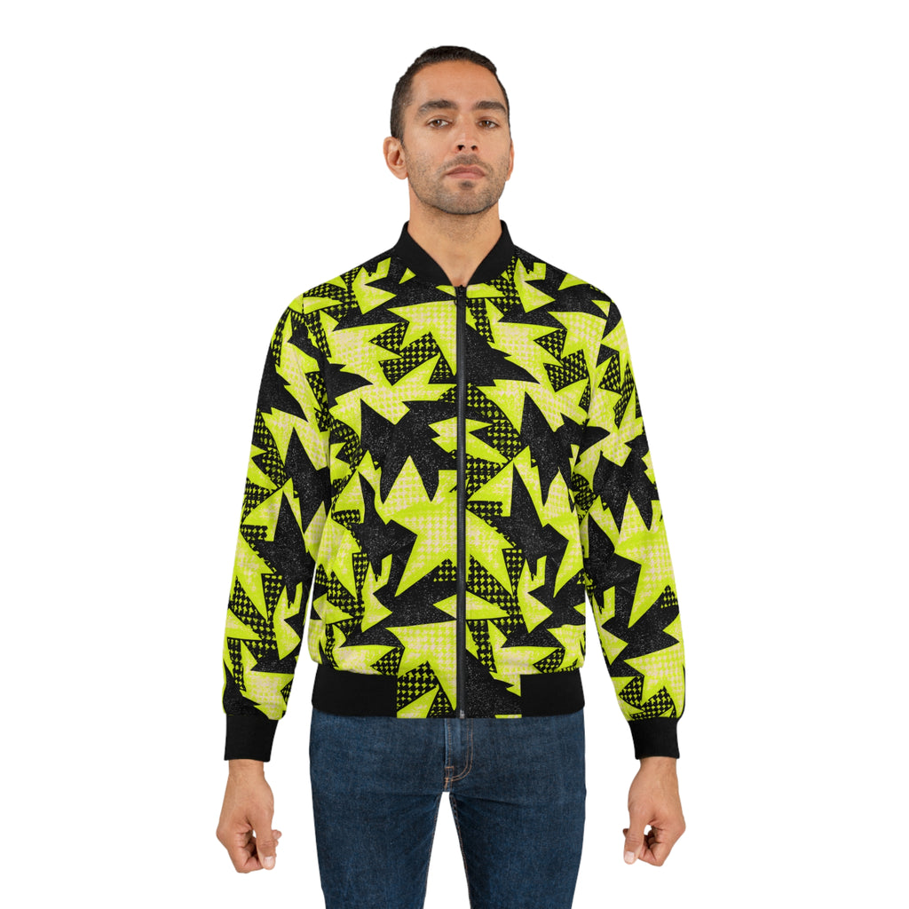 Neon Abstract Starburst Bomber Jacket