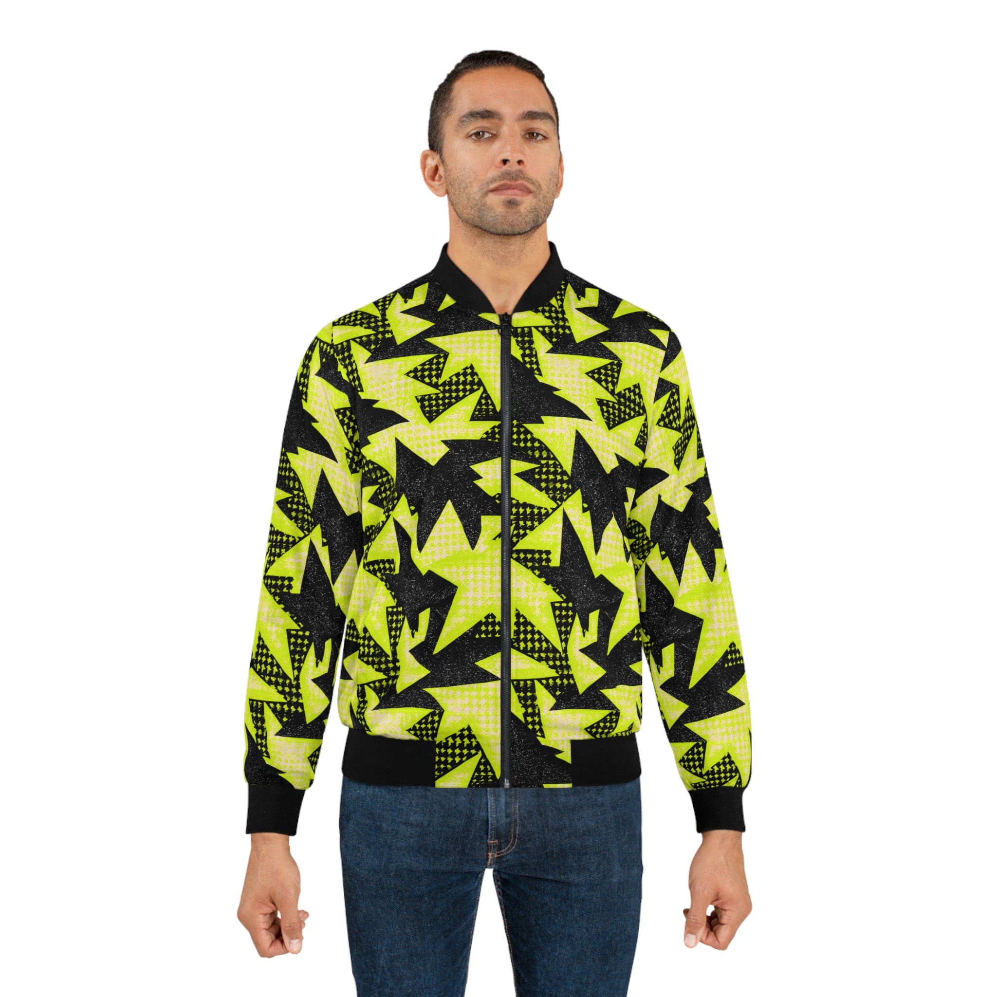 Neon Abstract Starburst Bomber Jacket