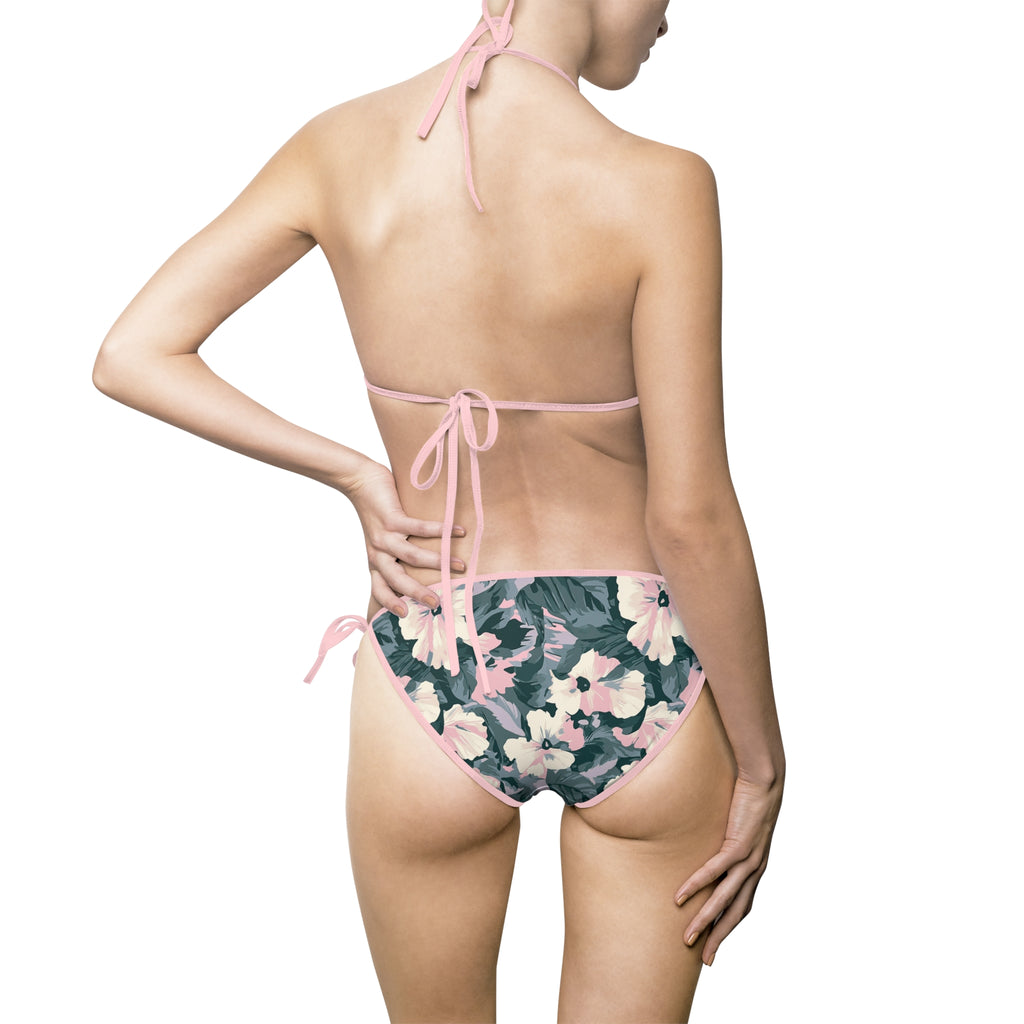 Floral Tie-String Bikini — Pink Watercolor Flower Print