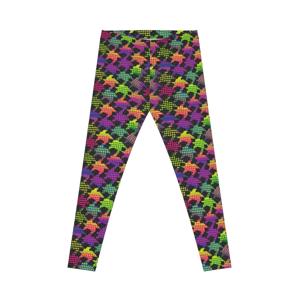 Colorful Neon Houndstooth Leggings — Women’s Patterned AOP Activewear