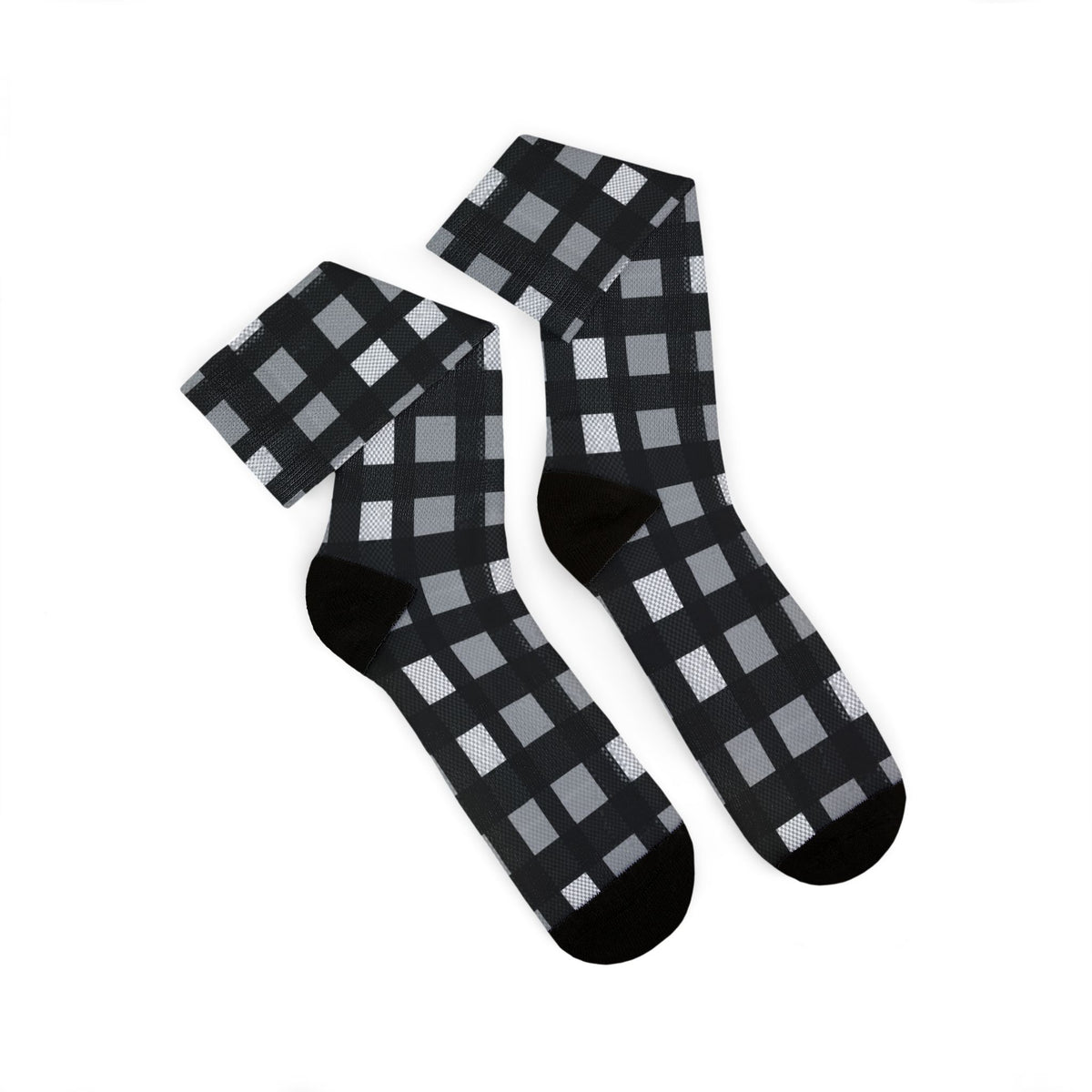 Black & Gray Buffalo Plaid Cozy Checkered  Crew Socks