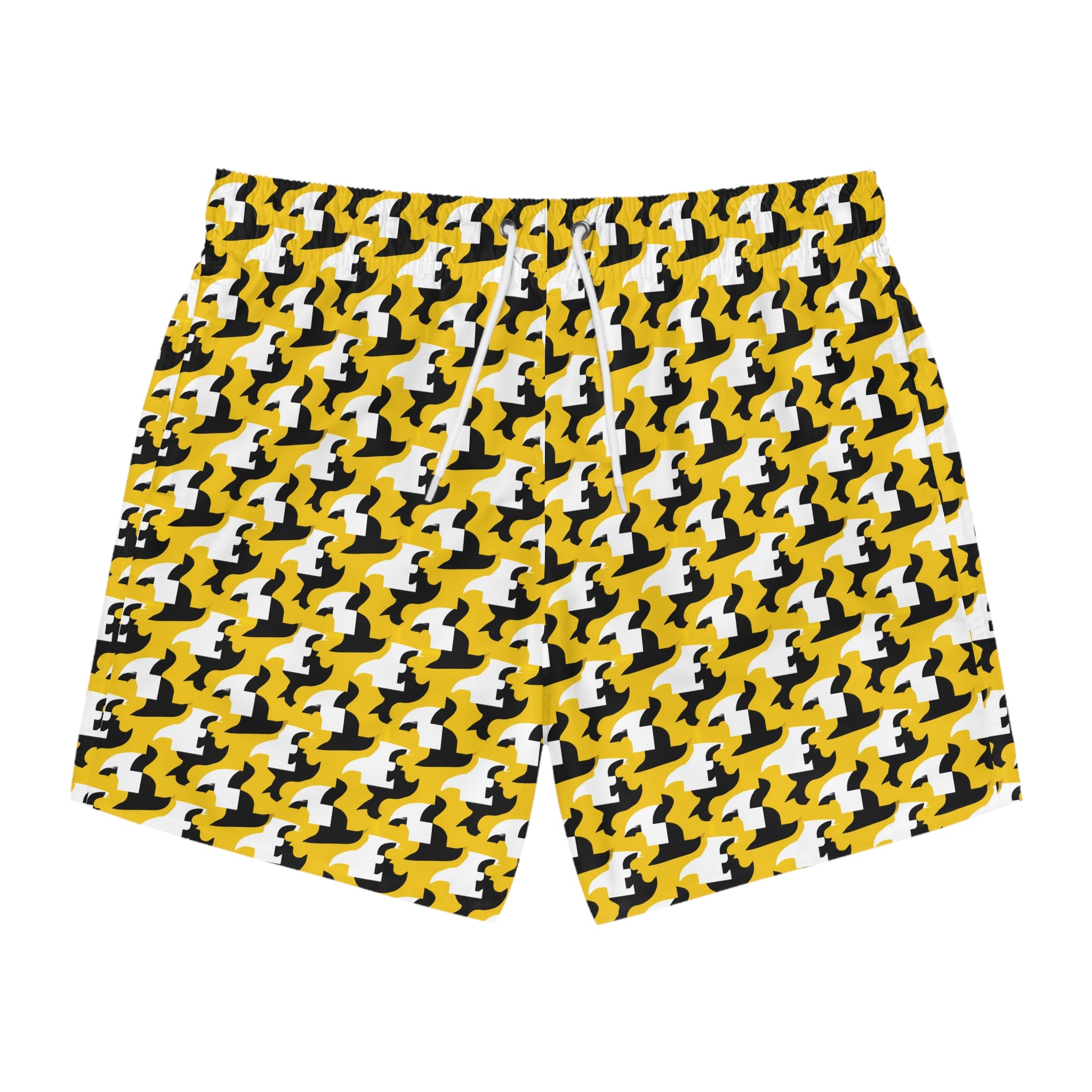 Yellow Houndstooth Swim Trunks – Bold Retro Beach Shorts