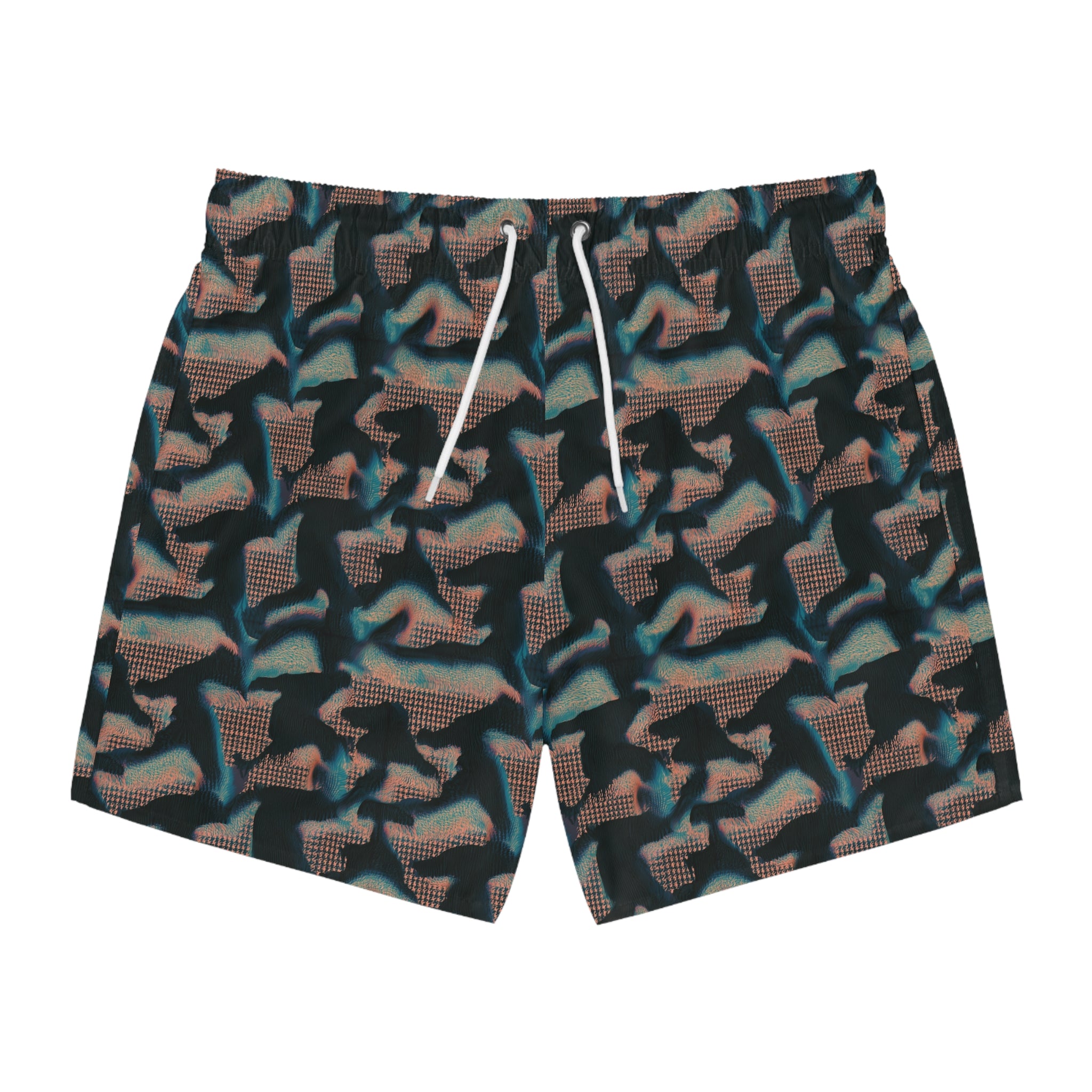 Retro Teal & Coral  Swim Trunks