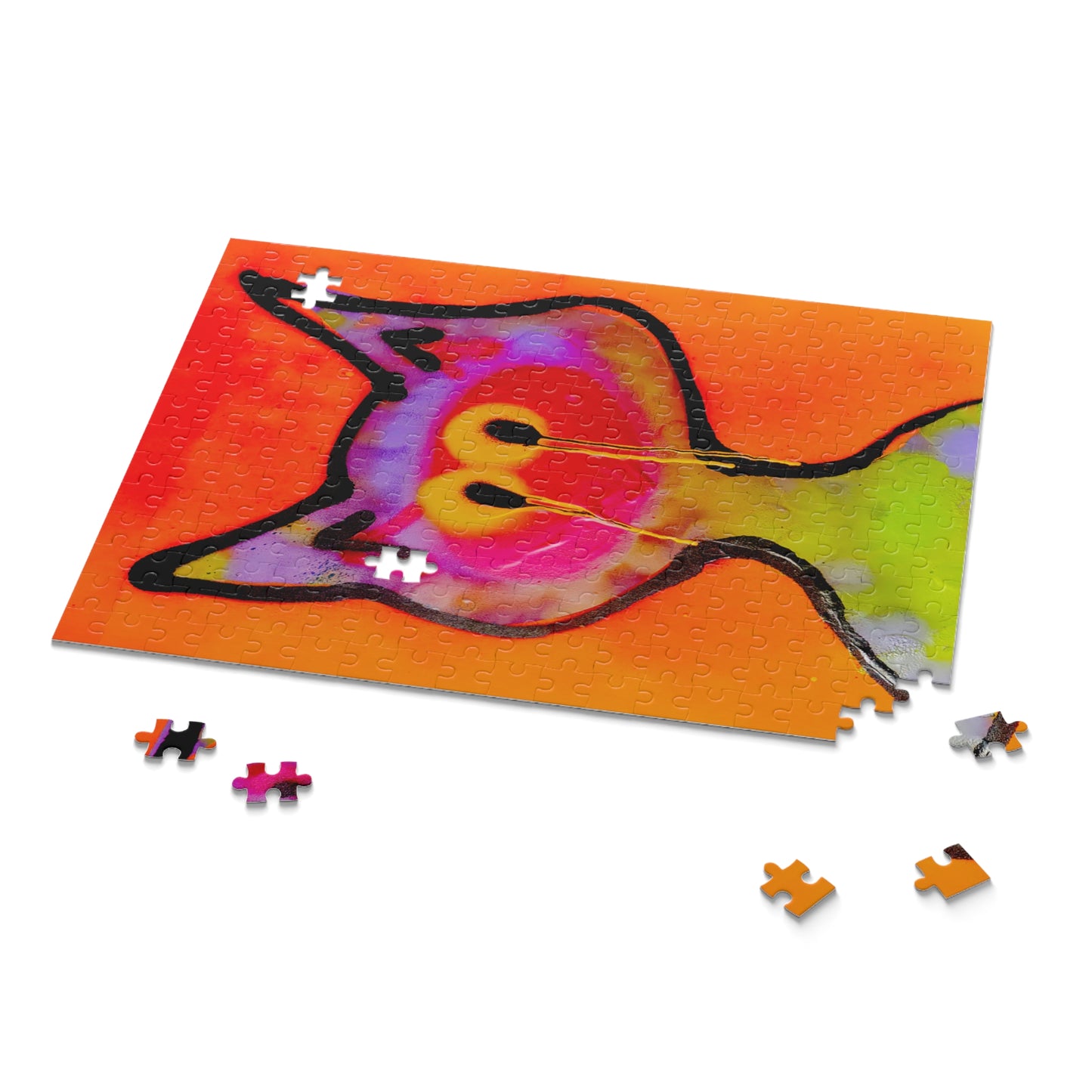 Cat Face Puzzle — Colorful Neon Graffiti Cat Jigsaw (120/252/500-Piece)
