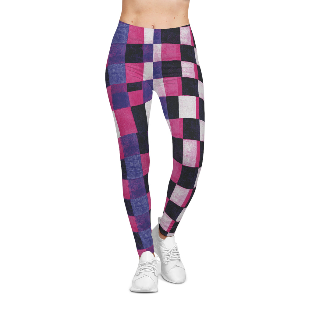 Checkerboard Pink Purple Leggings — Women's Patterned Casual Leggings