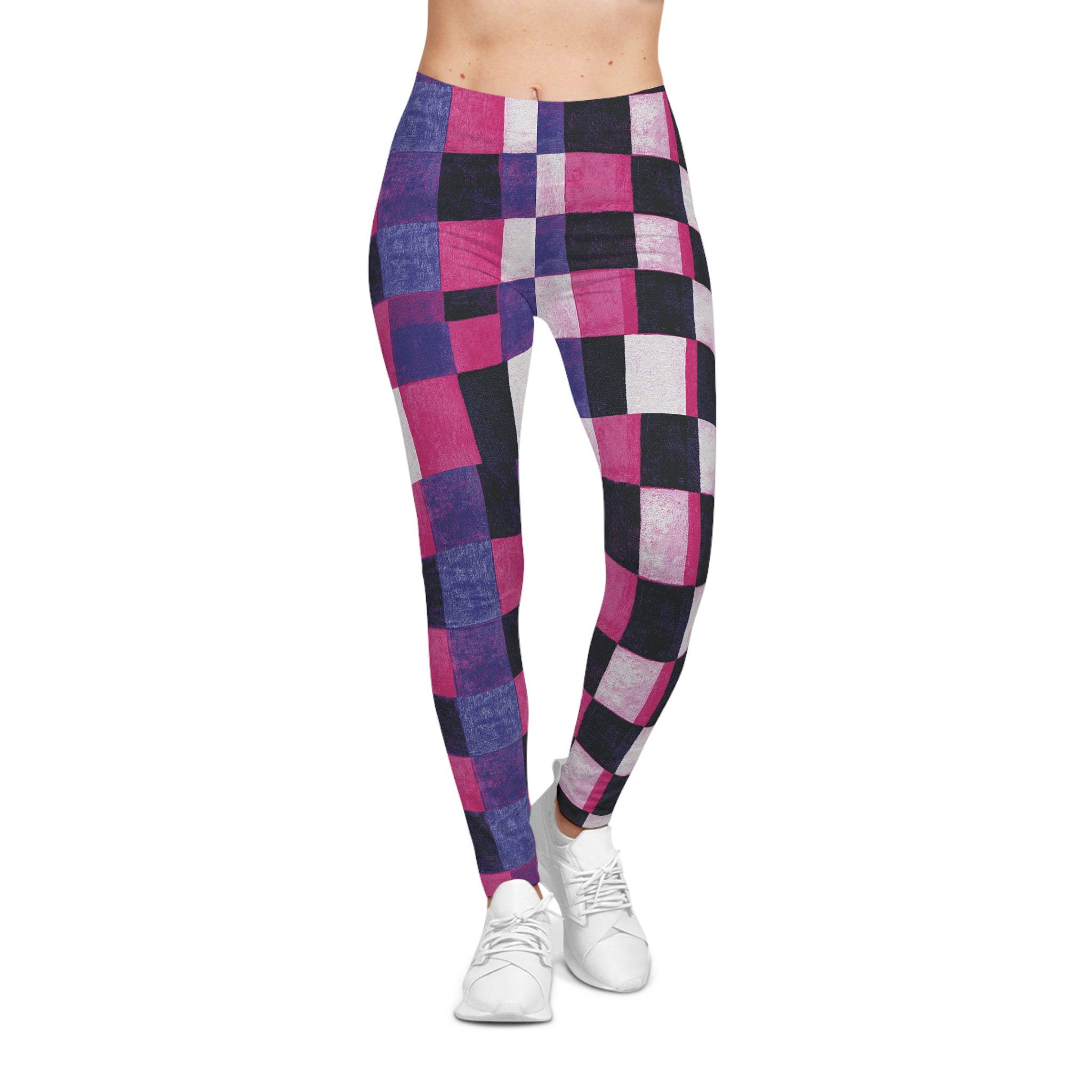 Checkerboard Pink Purple Leggings — Women's Patterned Casual Leggings