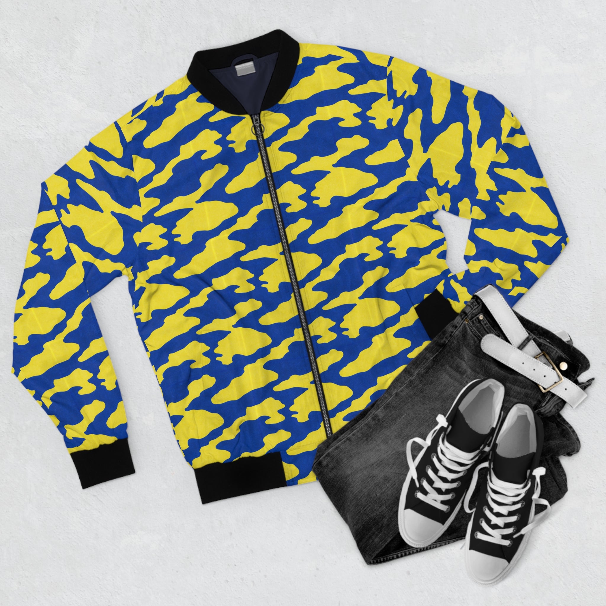 Yellow & Blue Camo Bomber Jacket