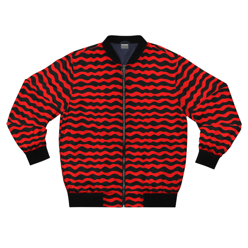 Red Black Wavy Stripe Bomber Jacket
