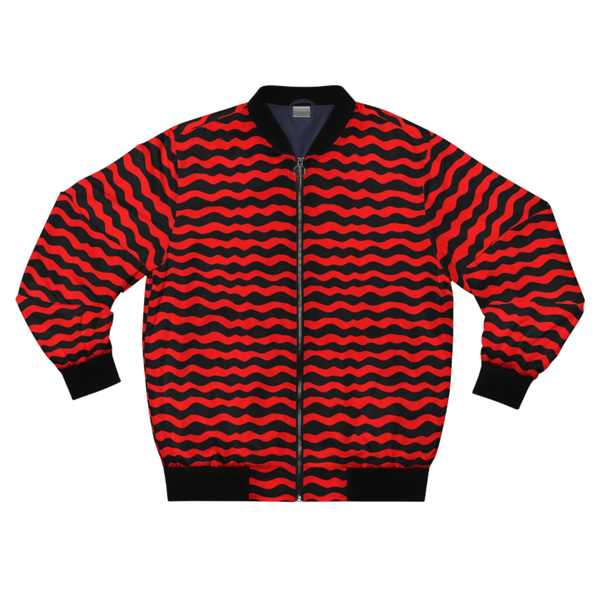 Red Black Wavy Stripe Bomber Jacket
