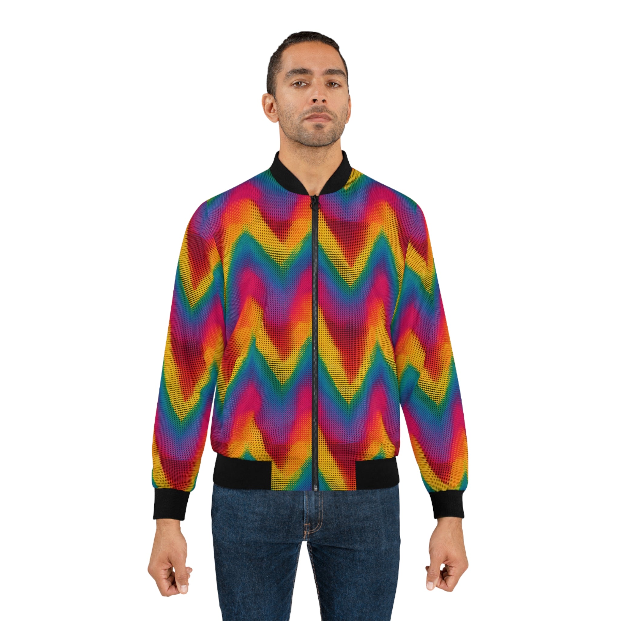 Rainbow Zigzag Bomber Jacket — Psychedelic Chevron Jacket