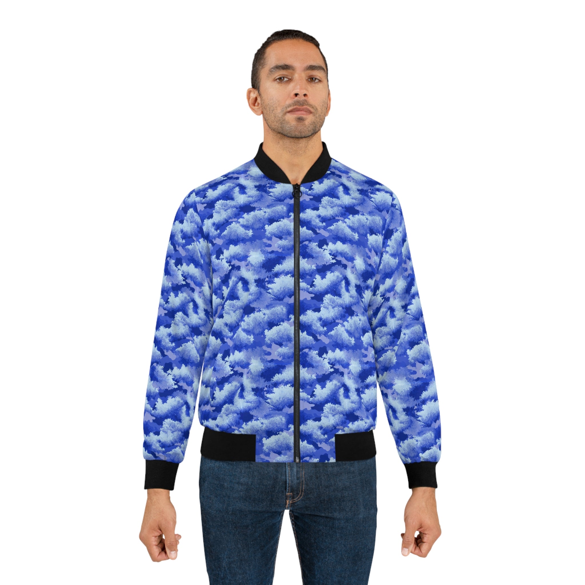 Blue Cloud Pattern Bomber Jacket