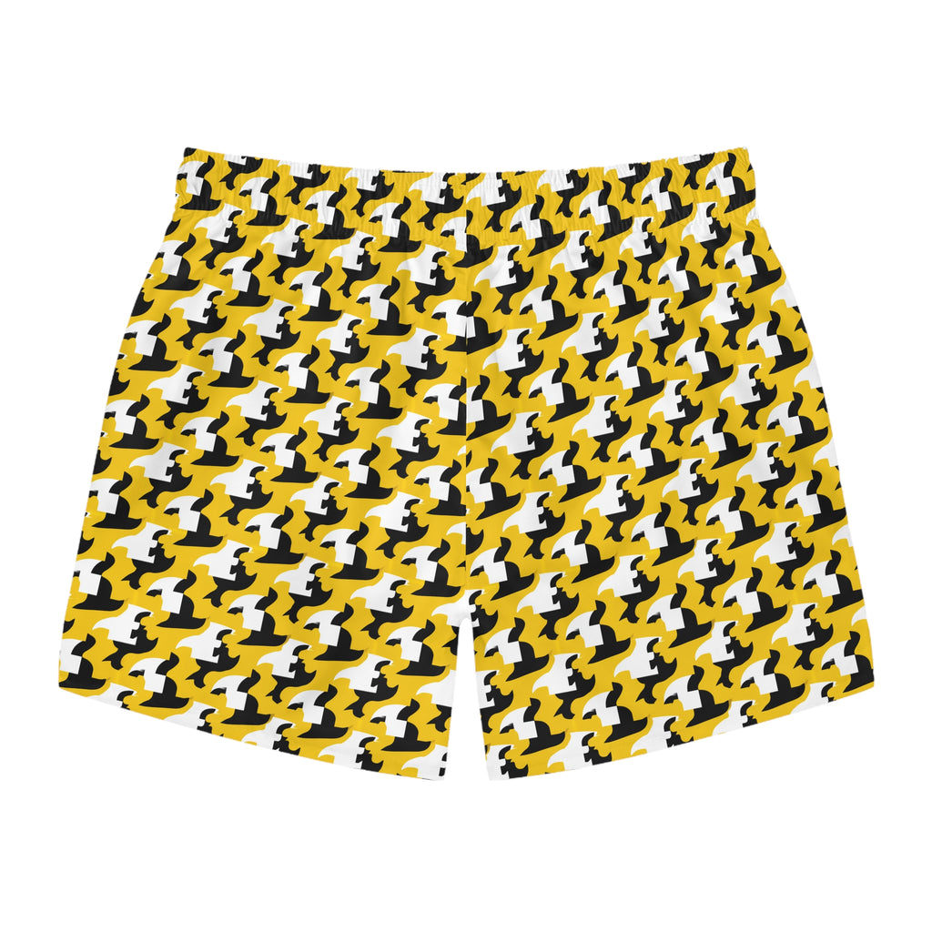 Yellow Houndstooth Swim Trunks – Bold Retro Beach Shorts