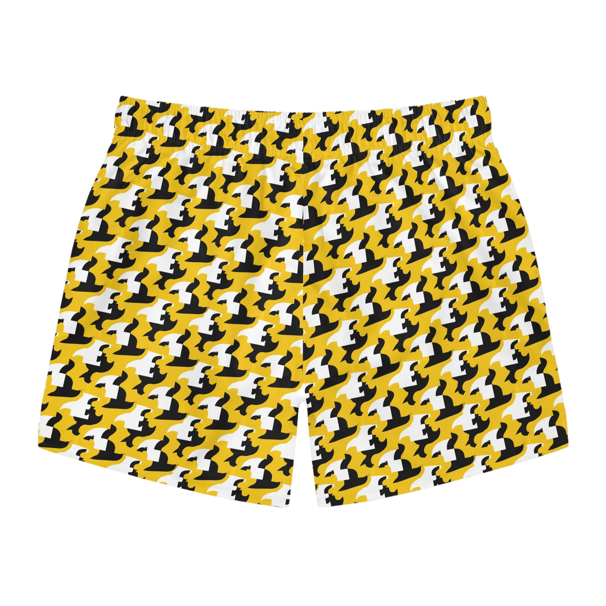 Yellow Houndstooth Swim Trunks – Bold Retro Beach Shorts