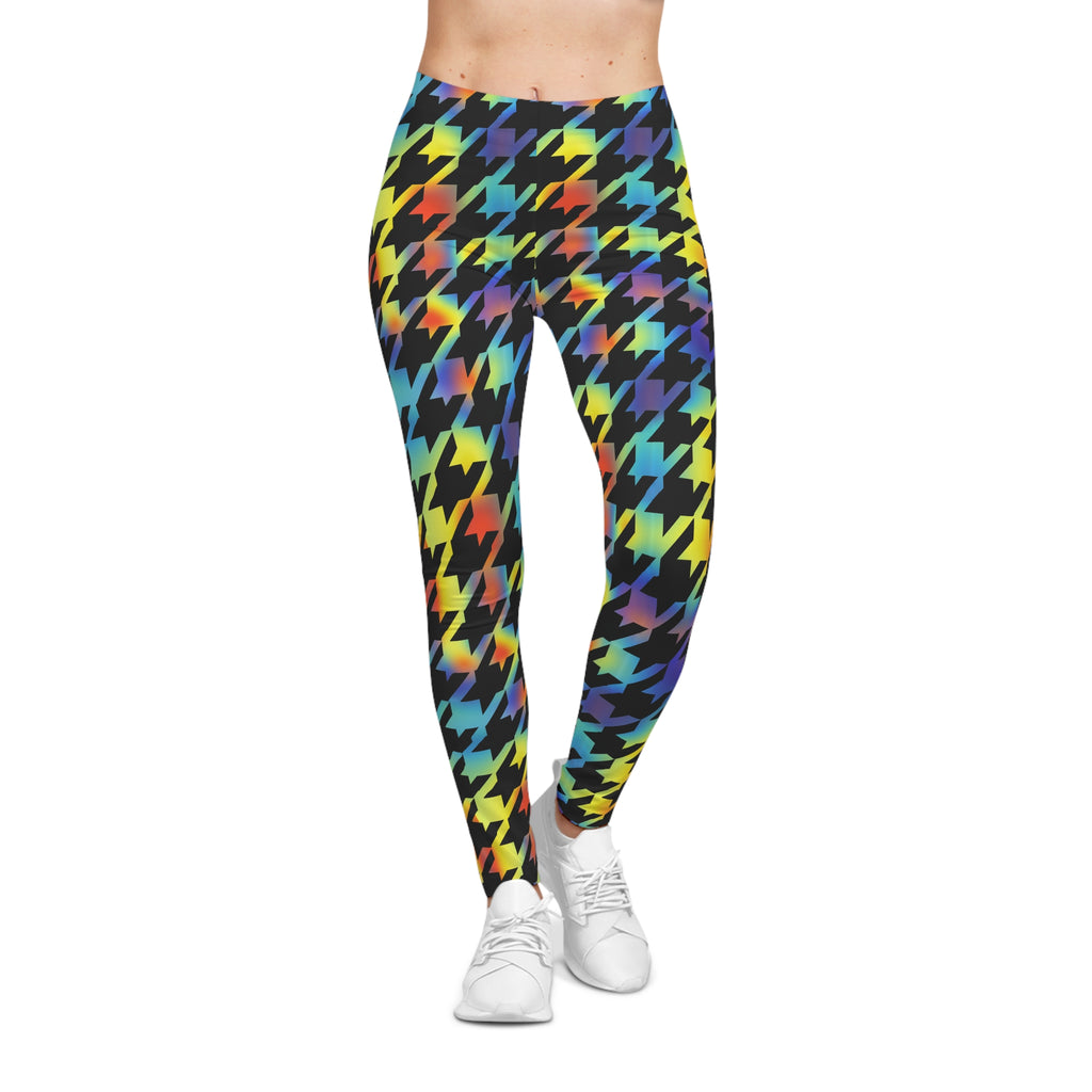 Rainbow Houndstooth Leggings — Colorful Patterned Women's Leggings