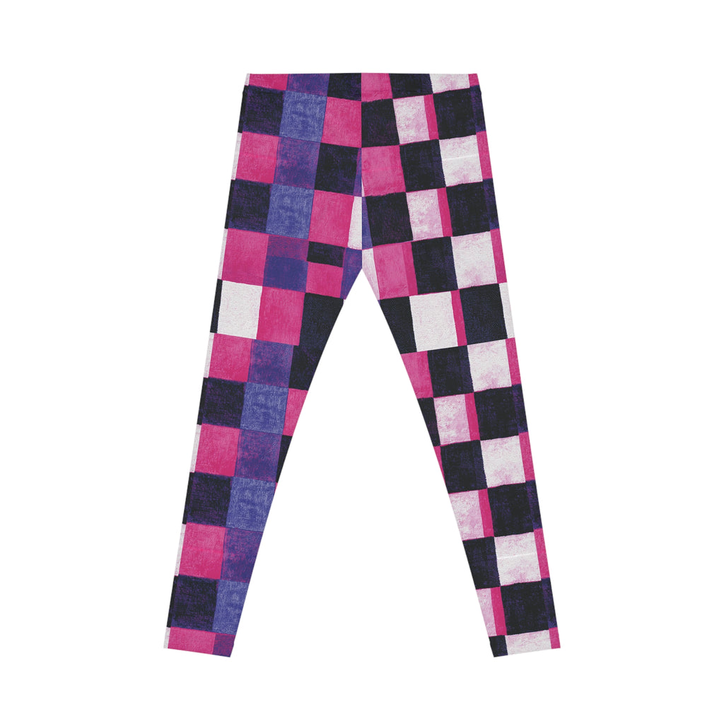 Checkerboard Pink Purple Leggings — Women's Patterned Casual Leggings