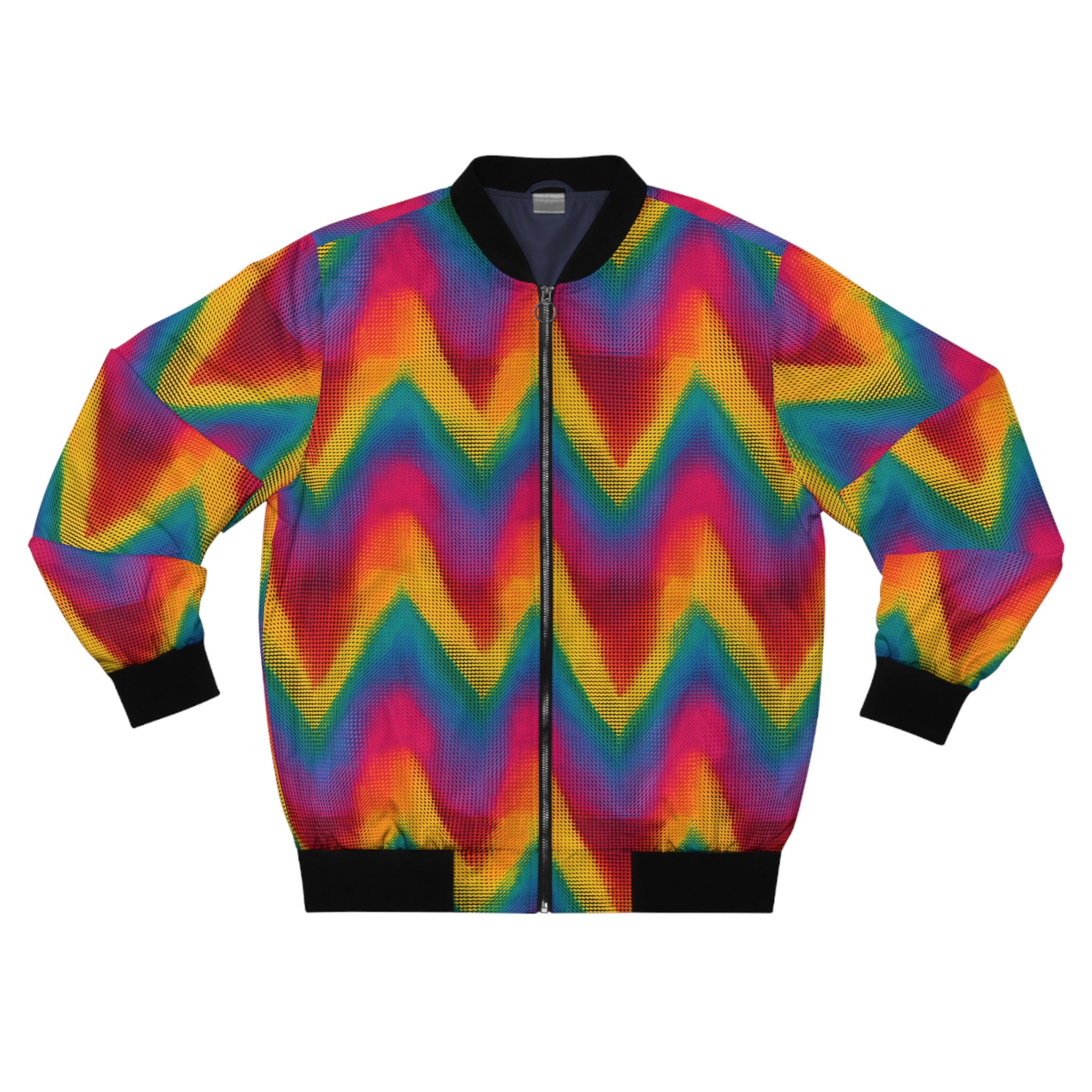 Rainbow Zigzag Bomber Jacket — Psychedelic Chevron Jacket