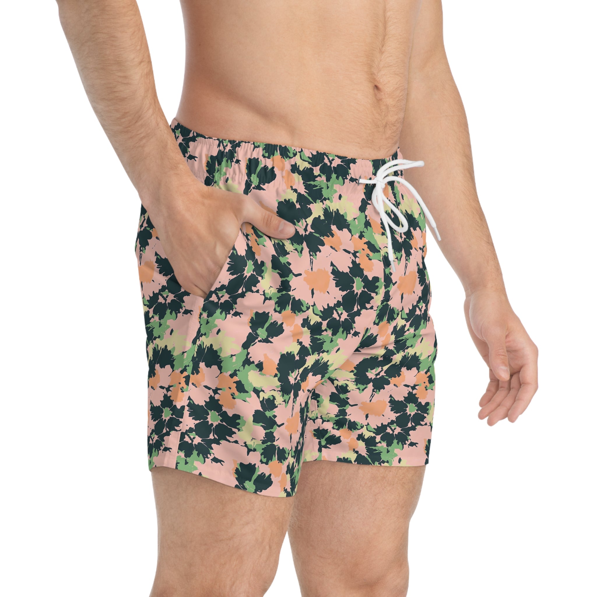 Floral Camo Swim Trunks — Peach & Olive
