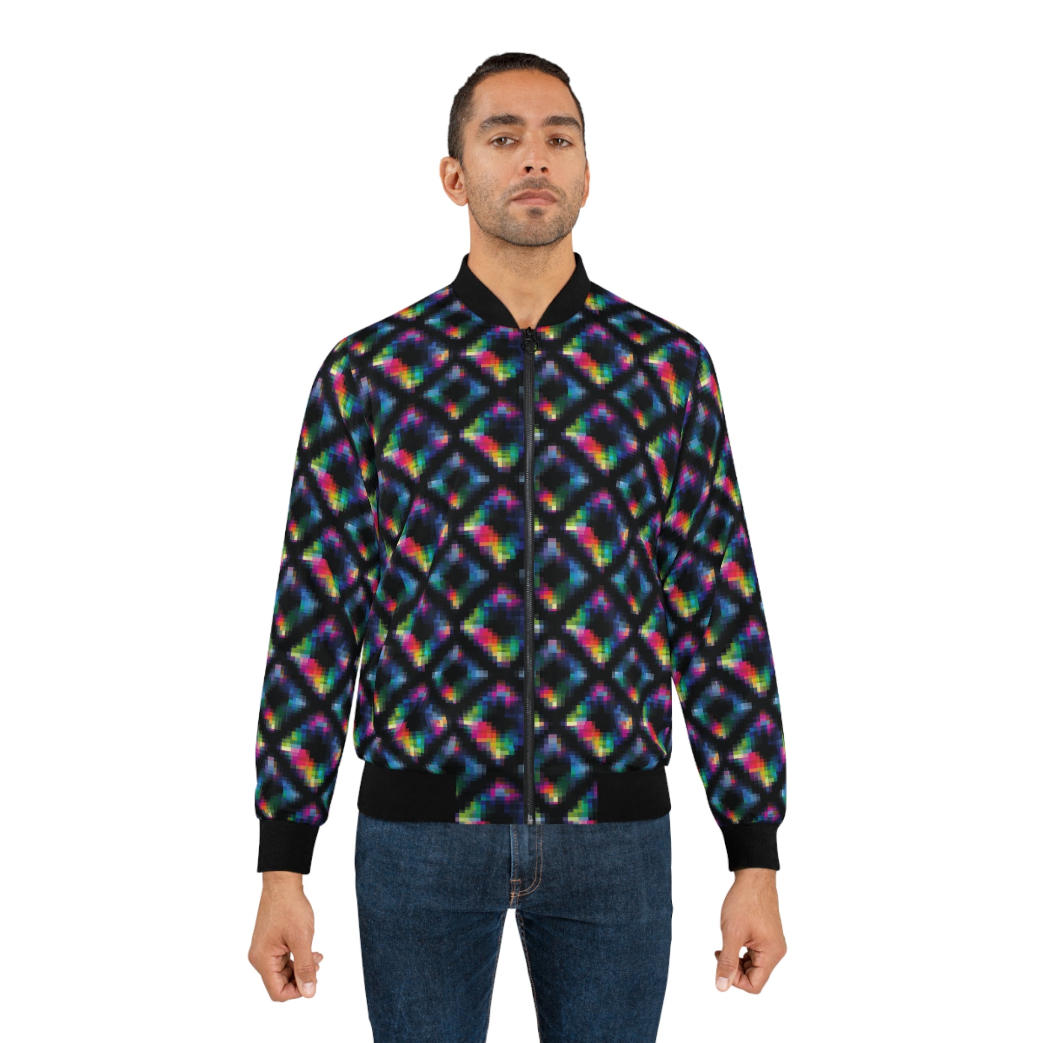Geometric Neon Tie-Dye Bomber Jacket