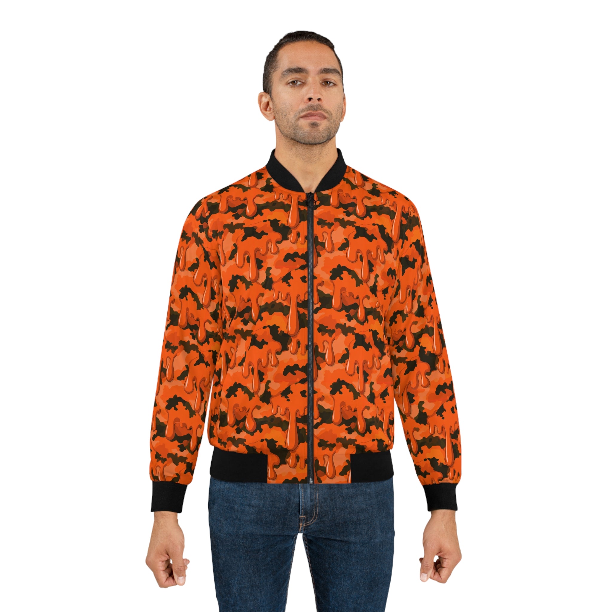 Orange Drip Camo Bomber Jacket