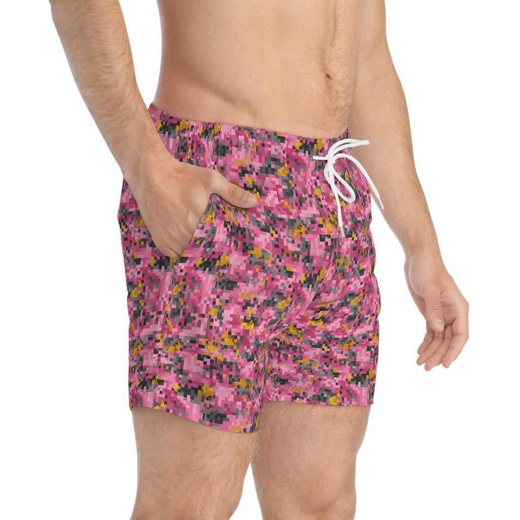 Pink Pixel Camo Swim Trunks