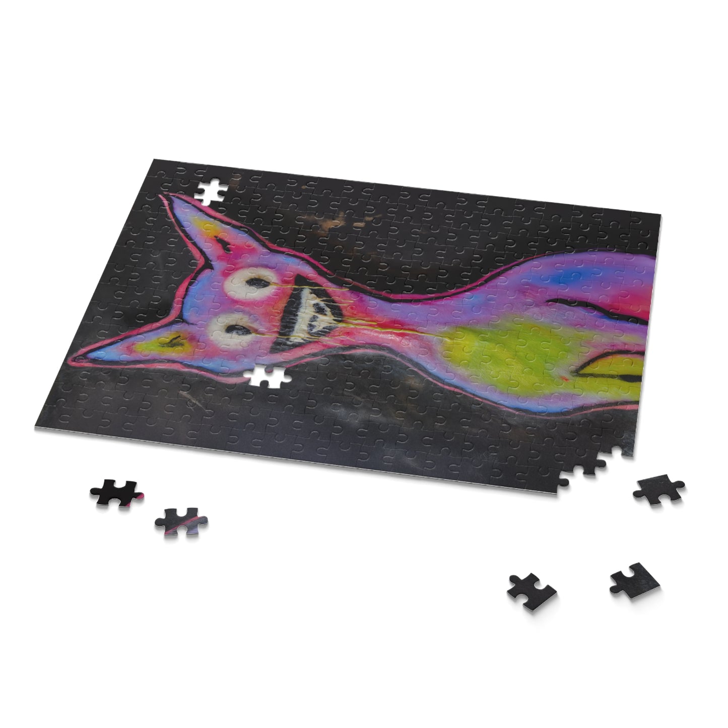 Surreal Neon Cat Puzzle — Colorful Abstract 120/252/500-Piece Jigsaw