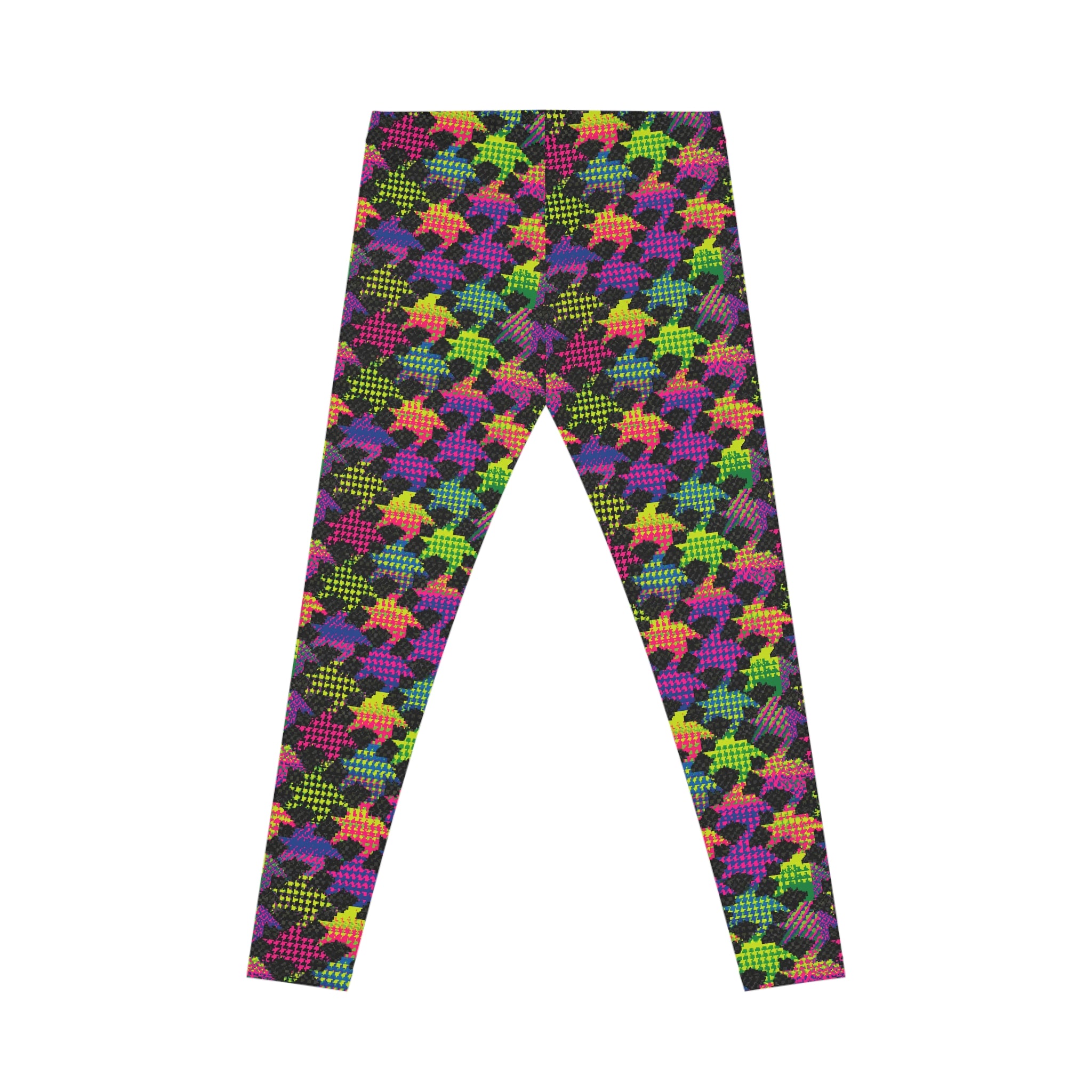 Colorful Neon Houndstooth Leggings — Women’s Patterned AOP Activewear