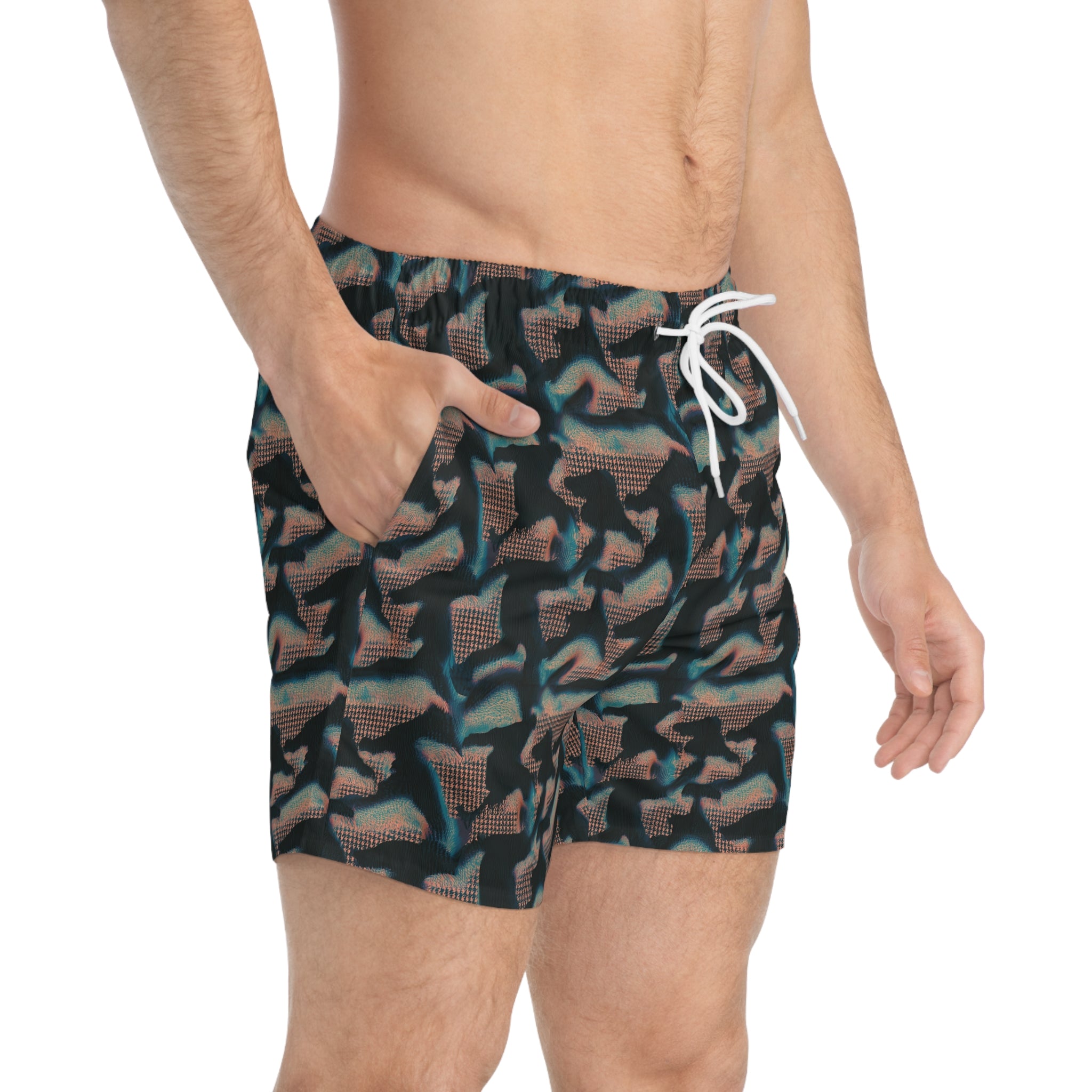 Retro Teal & Coral  Swim Trunks