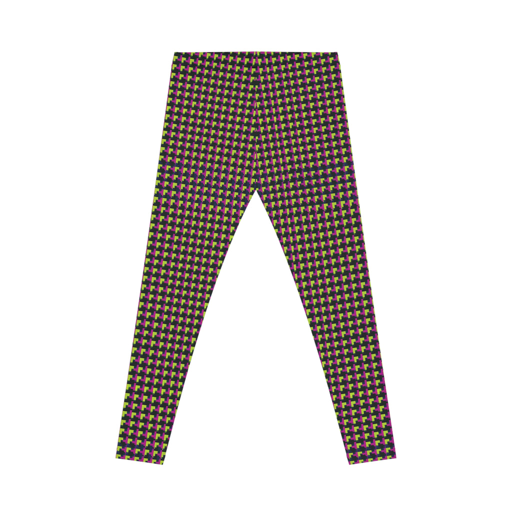 Neon Pink & Lime Houndstooth Stretch Leggings