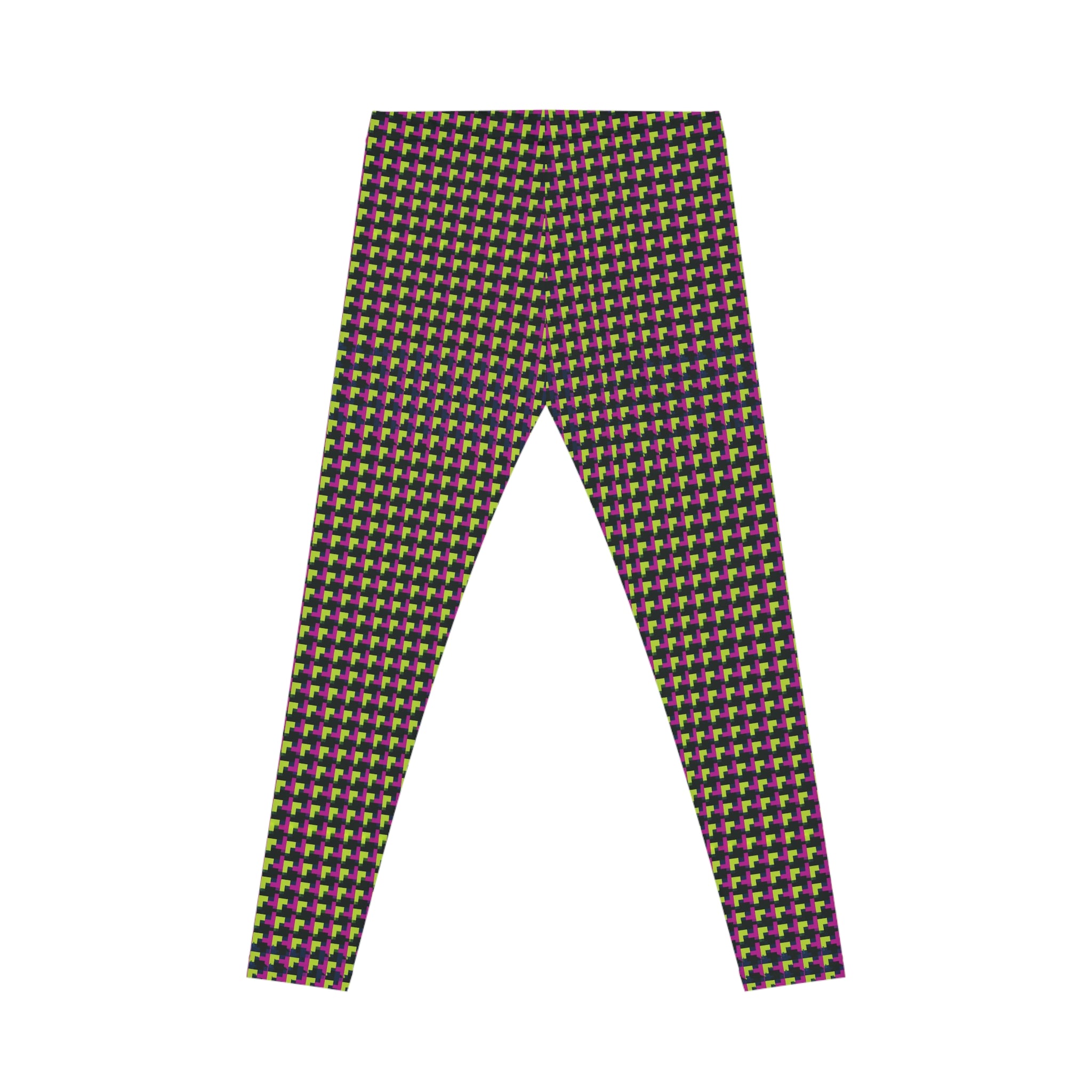 Neon Pink & Lime Houndstooth Stretch Leggings